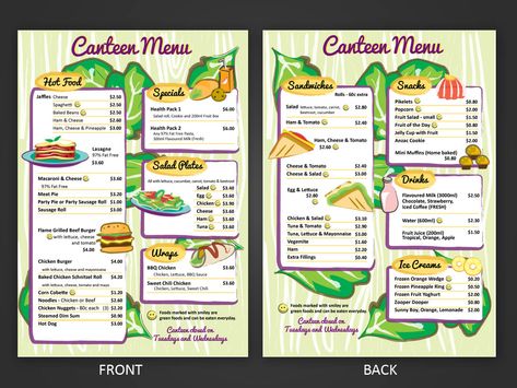 School Canteen Menu Ideas, Canteen Menu Design, School Canteen Design, School Canteen Food, Food Logo Inspiration, Canteen Menu, Anzac Cookies, Canteen Design, School Menu