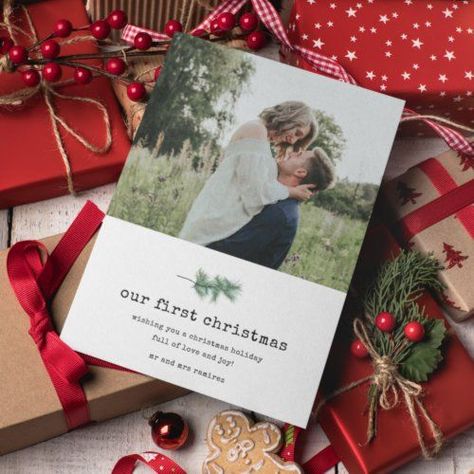 $2.42 | Our First Christmas Photo Holly Newlywed Christmas #newlywed, just married, couple, christmas, holiday, photo, holly berry, newlywed christmas, our first christmas Couples Christmas Cards, Couples Christmas Card, Christmas Card Couple, Newlywed Christmas Card, Couple Christmas Card, First Christmas Photos, Honeymoon Photos, Newlywed Christmas, Our First Christmas