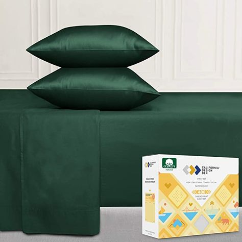 Amazon.com: California Design Den 100% Cotton Sheets - Softest 4-Piece Queen Size Sheets Set, Cool, Breathable & Deep Pockets, 400 Thread Count Sateen Weave Best-Bedding Sheets for Bed ( Pure White ) : Home & Kitchen Full Bed Sheets, Queen Bed Sheets, King Bed Sheets, Green Sheets, Queen Size Sheets, Luxury Bed Sheets, King Size Sheets, Deep Pocket Sheets, Queen Sheets