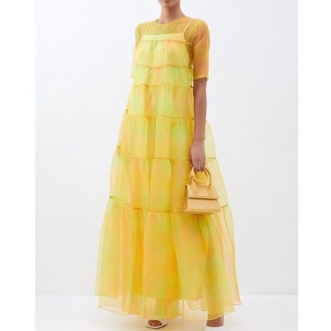 Brand New With Tags No Flaws Size Small Materials Stated In Pictures Yellow Organza Dress, Yellow Hyacinth, Organza Maxi Dress, Organza Dress, Bow Detail Dress, Overlay Dress, Short Sleeve Pattern, Tiered Maxi Dress, Maxi Dress Blue