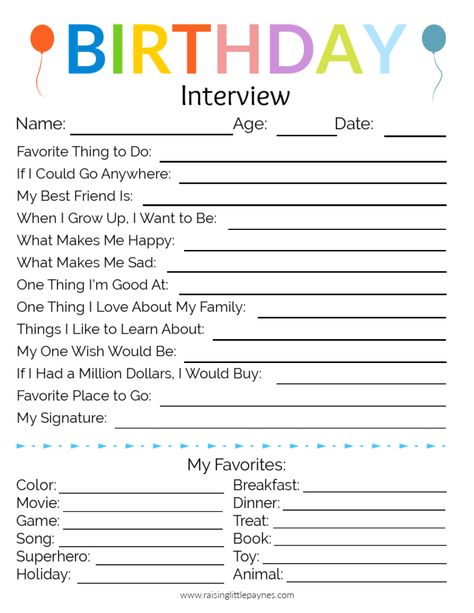 Birthday Interview Printable, Uppfostra Barn, Birthday Interview, Birthday Traditions, Smart Parenting, Parenting Skills, Raising Kids, Birthday Fun, Future Kids