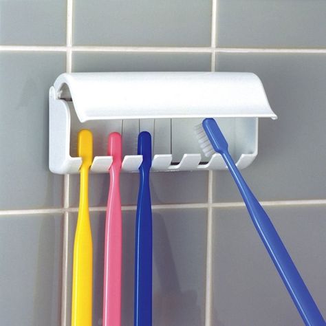 A place for everything and everything in its place! Bath Rack, Wall Mounted Toothbrush Holder, Toothbrush Holder Wall, Toothbrush And Toothpaste Holder, Toothbrush Holders, Toothbrush Storage, Bath Organization, Toothpaste Holder, Bathroom Toothbrush Holder