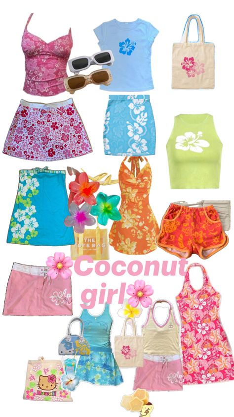 Hawaii Vibes Outfit, Outfits To Wear In Hawaii Summer, Tropical Cute Outfits, Cute Girly Outfits Aesthetic Summer, Hawaii Core Outfits, Summer Outfit Tropical, Summer Barbie Aesthetic, Coconut Girl Summer Outfits, Tropical Core Clothes