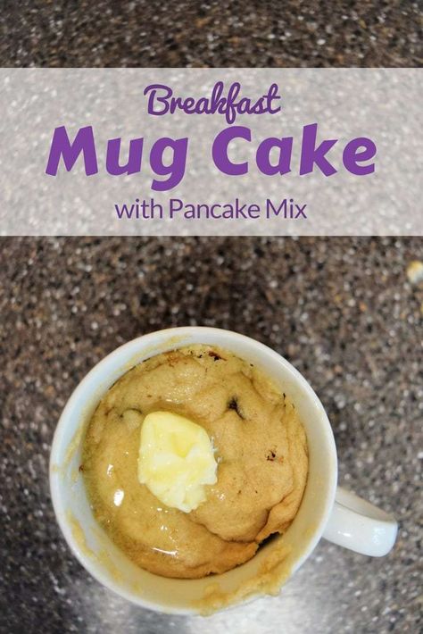 Make a mugcake with pancake mix for a protein filled pancake breakfast in a cup.  #favemom #mugcake #pancake #origamifoodie #breakfast Pancake Mix Mug Cake, Breakfast Mug Cake, Pancake Cups, Cake Mix Pancakes, Mugcake Recipe, Fiber Recipes, Pancake Mix Recipe, Breakfast Mug, Protein Pancake Mix