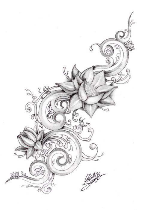 lotus river by Gsaw on DeviantArt Lotus Flower Drawing, Flower Tattoo Drawings, Hawaiian Tattoo, Lotus Tattoo, Girly Tattoos, Tattoo Designs For Women, Trendy Tattoos, Tattoo Stencils, Love Tattoos