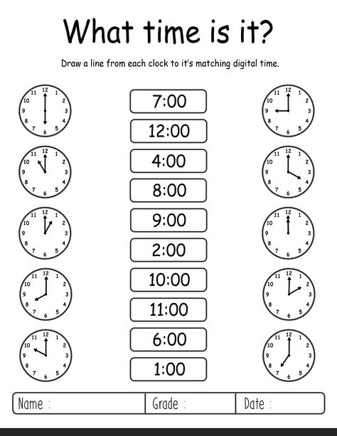 Get ready to learn all about time with our Telling Time Activities! From analog to digital match, learning about telling time, and fun kindness activities, our set has everything you need for your child to understand the basics of time-telling. Let your child have a blast as they learn with our interactive activities, making it easy and fun to tell time! Math Worksheets For Kids, Telling Time Activities, Telling Time Worksheets, Homeschool Preschool Activities, Homeschool Worksheets, Kindness Activities, Time Worksheets, Kindergarten Learning Activities, English Worksheets For Kids