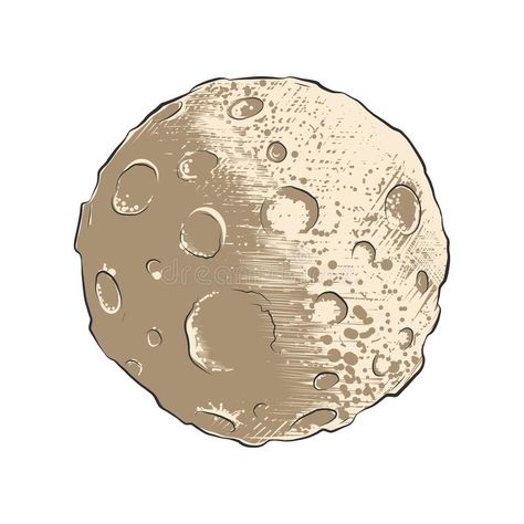 Vector engraved style illustration for posters, decoration and logo. Hand drawn sketch of moon planet with craters in colorful. Vector engraved style vector illustration Moon Texture Drawing, Moon Craters Drawing, Crater Illustration, Planet Reference, Moon Illustration Art, Moon Art Nouveau, Moon Graphic Design, Moon Reference, Moon Animation