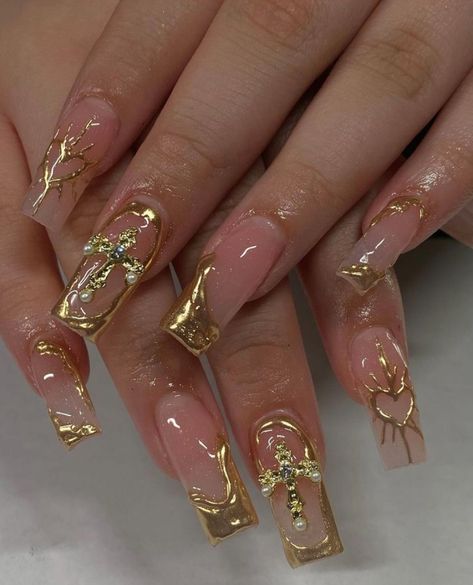 Gold And Brown Nails Design, Boujee Nails, Almond Acrylic Nails Designs, Quartz Nails, Brown Nails Design, Formal Nails, Grunge Nails, Unique Acrylic Nails, Dream Nails