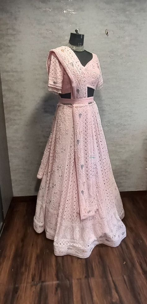 Blush Pink Lehenga, Lucknowi Lehenga, Lehenga Color Combinations, Pink Lehenga, Thread Work, Indian Wear, Lehenga, Color Combinations, Blush Pink