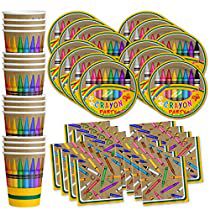 Crayon Theme Birthday Party, Crayon Birthday Party, Crayola Birthday Party, Crayon Birthday Parties, Party Kits, Birthday Supplies, Art Party, Party Tableware, Dessert Plates