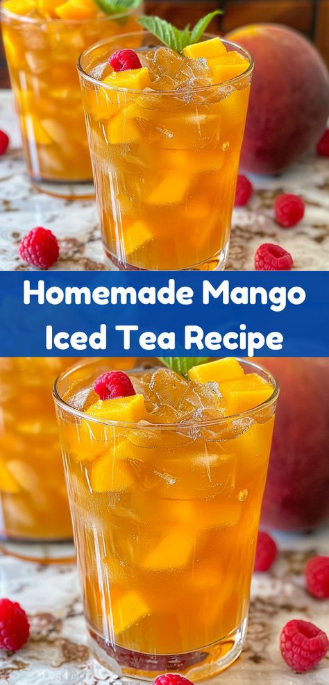 Looking for a refreshing summer drink? Try our Mango Iced Tea recipe! This delightful drink recipe combines the sweetness of mango with tea for a perfect summer treat. Mango Tea Recipe, Drink Mango, Mango Iced Tea, Iced Tea Recipes Homemade, Mango Tea, Iced Tea Recipe, Mango Lemonade, Mango Drinks, Mango Mojito