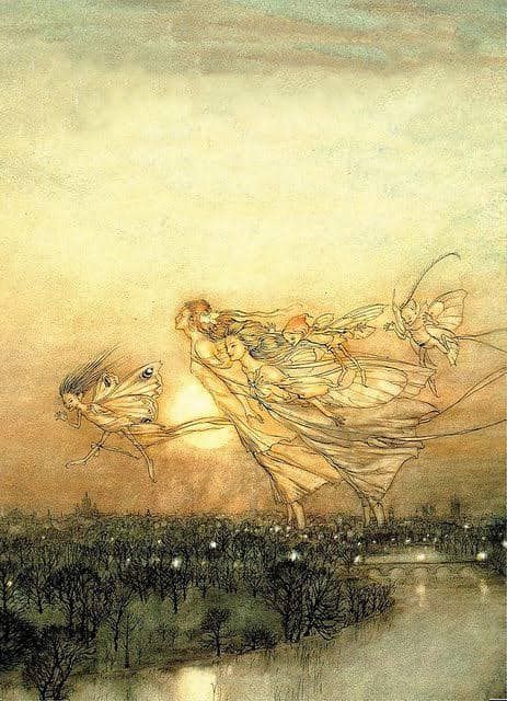 Arthur Rackham (1867 – 1939) was an English book illustrator. Twilight dreams 1913… 동화 삽화, Fairy Illustration, Arthur Rackham, Kensington Gardens, Fairytale Illustration, Fairytale Art, Art And Illustration, Fairy Art, Fairy Land