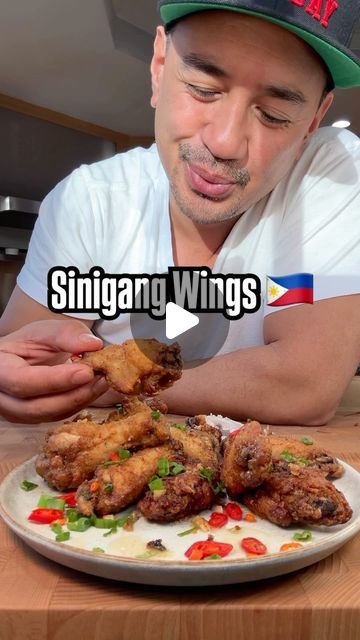 Phil Campit on Instagram: "Sinigang Wings. Philippines 🇵🇭 

Ingredients:
- 3lbs Chicken Wings

Marinade:
- 1/2 Sinigang Seasoning Packet
- 1/4c Calamansi Juice
- 1Tbsp Fish Sauce
- Black Pepper to taste

Chicken Dredge:
- 1c Potato Starch
- 1/2 Sinigang Seasoning Packet

Sauce:
- 1/2c Unsalted Butter
- 8 Cloves Garlic
- 1/2 Sinigang Seasoning Packet
- 1tsp Sugar

Garnish:
- Vinegar pickled Chili Peppers
- Green Onions

#Philippines #Sinigang #ChickenWings #Recipe #PhilMeetsFood" Sinigang Wings, Chicken Dredge, Chicken Wings Marinade, Wings Marinade, Wing Marinade, Sinigang Recipe, Chicken Wing Marinade, Calamansi Juice, Tamarind Paste