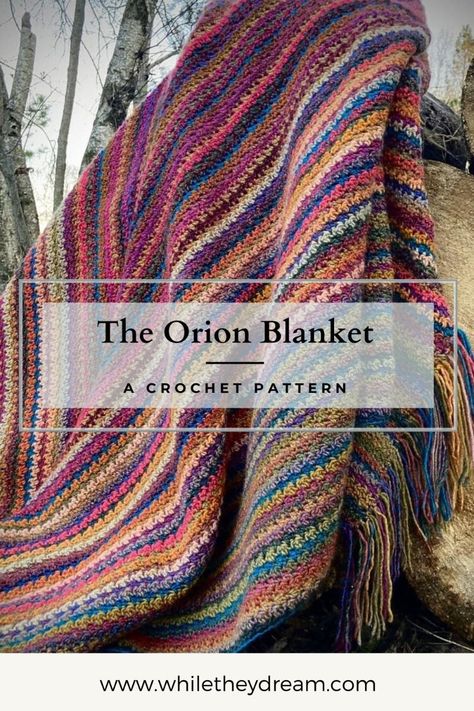 Create a cozy masterpiece with this easy crochet blanket pattern. Perfect for beginners, this design uses only two basic stitches and vibrant variegated yarn to bring a burst of color to your home.  😀Crochet Your Own Orion Blanket: Free Pattern  😀#Leftover_Yarn_Crochet_Blanket #Varigated_Crochet_Blanket_Patterns #Crochet_Sampler_Blanket_Pattern_Free #Varigated_Crochet_Patterns_Free Jiffy Yarn Patterns, Crochet Sock Yarn Blanket, Crochet Blanket Patterns Single Color, Variegated Yarn Crochet Blanket Patterns, Spiral Blanket Crochet Pattern, Striped Crochet Afghan Pattern Free, Boy Crochet Blanket Patterns, 2 Color Crochet Afghan Patterns Free, Crochet Patterns Ombre Yarn