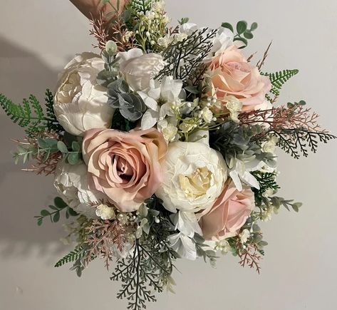 Large Wedding Bouquet, Posy Bouquet, Greenery Wedding Bouquet, Organza Bow, Large Wedding, Artificial Peonies, Artificial Flowers Wedding, Rose Leaves, Large Weddings