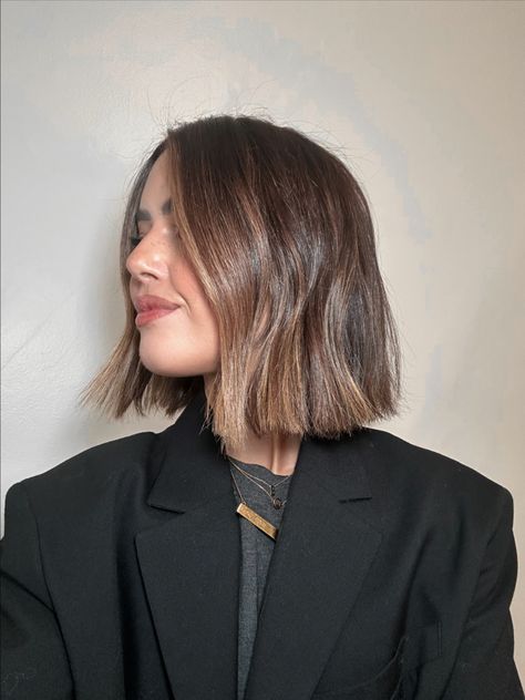 French bob Bob Haircut With Balayage Brunettes, Bob Haircut Balayage Brunettes, French Bob Highlights, Thick Hair French Bob, French Bob With Highlights, Brunette French Bob, Short Hair Brunette Balayage, Bob Balayage Brunette, Brunette Balayage Short Hair