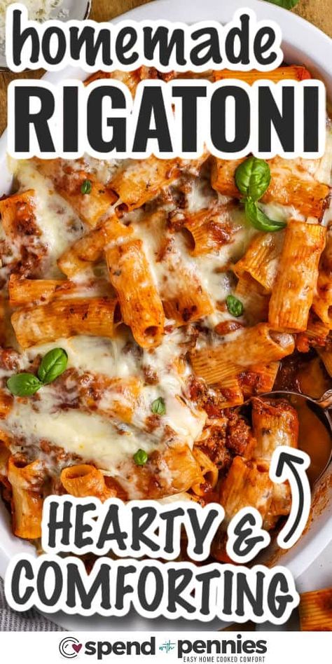 Baked Pasta Dishes Ground Beef, Rigatoni Pasta Recipes Ground Beef, Beef Pasta Recipes Easy, Rigati-pasta Recipe, Italian Food For A Crowd, Make Ahead Pasta Dishes, Hot Pasta Dishes, Upscale Recipes, Baked Pasta With Ground Beef