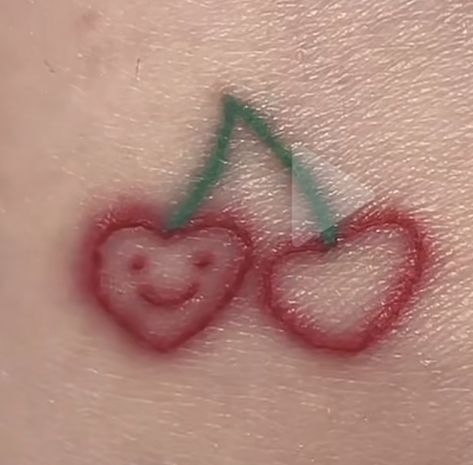 Cherry Stick And Poke, Heart Stick And Poke, Heart Cherry Tattoo, Cute Stick And Poke, Tattoo Nike, Stick Poke, Cherry Tattoo, Stick Poke Tattoo, Cherry Tattoos