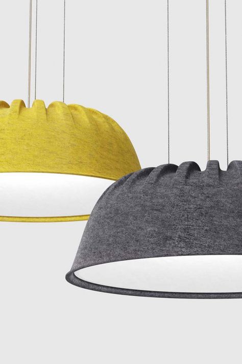 Fost PET Felt Acoustic Lamp | De Vorm Fish Lanterns, Bar Ceilings, Red Lamp, Pharmacy Design, Acoustic Panels, Grey And Beige, Ceiling Pendant, Felting Projects, Ceiling Design