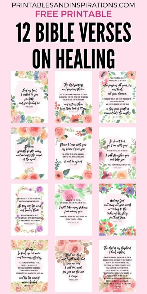 12 Free Printable Bible Verse On Healing - healing scriptures floral posters, planner dividers - #bibleverse #printablesandinspirations #freeprintable Bible Verses To Memorize For Women, Healing Verses Bible, Bible Verse On Healing, 365 Bible Verses, Free Printable Bible Verse Cards, Verses On Healing, Biblical Healing, Free Printable Scripture Cards, Bible Verses About Healing