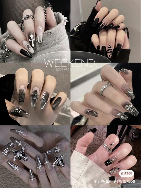 Nail Ideas Edgy, Hoco Nails, Usa Nails, Art Designs Ideas, Nana Osaki, Vintage Nails, Anime Nails, Grunge Nails, Girly Acrylic Nails