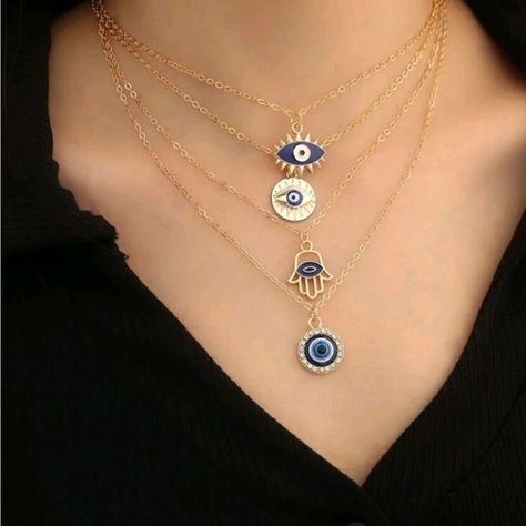 Brand New. Pet Free Smoke Free. Evil Eye Multi Layered Necklaces 3 For 26 - All Items Marked 3 For 26 Are Buy 3 Items And Pay 26$ For All 3 Teen Necklaces, Evil Eye Hand, Free People Necklace, Embellished Fashion, Stacked Necklaces, Multi Layer Necklace, Dangle Necklaces, Eye Pendant, Evil Eye Pendant