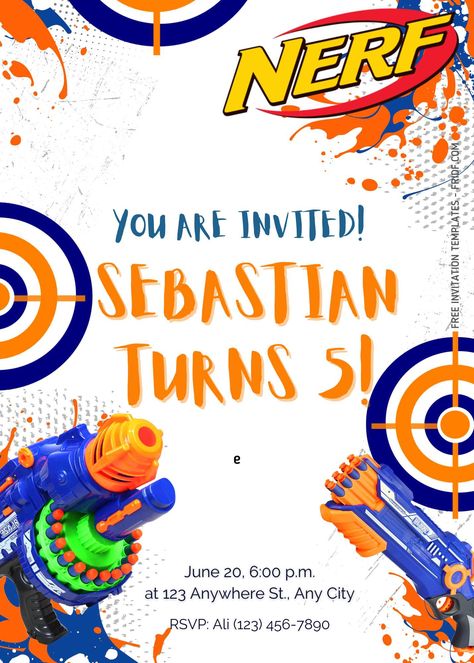 FREE Canva Invitation – Battle Nerf Gun Birthday Invitation Templates Nerf Birthday Invitations, Nerf Party Invitations, Calla Lily Wedding Invitations, Lily Wedding Invitations, Nerf Party, Summer Wedding Invitations, Disney Invitations, Birthday Disney, Free Invitation Templates