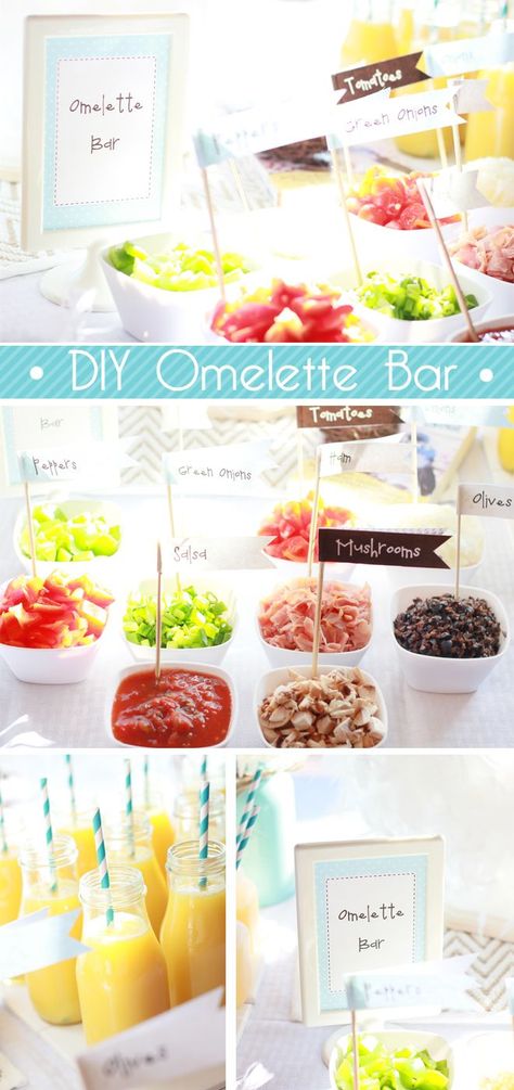 diy omelette bar styling ideas #party #brunch Omelette Bar, Brunch Reception, Table D Hote, Fingerfood Party, Food Bars, Breakfast Party, Food Bar, Taco Bar, Different Foods