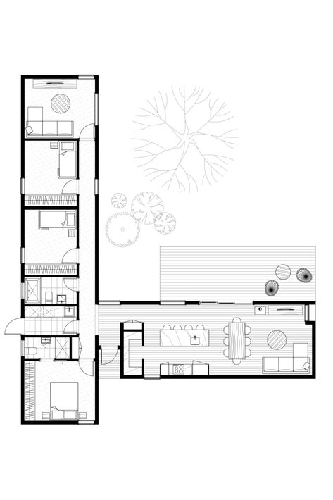 L Shaped House Plans, Koti Diy, L Shaped House, Casa Country, Architectural Floor Plans, Home Design Floor Plans, House Layout Plans, Container House Plans, Shed Homes