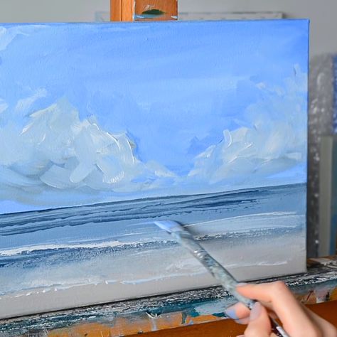 Want to create your acrylic seascape painting? In this beginner-friendly tutorial, we will be delving into various techniques such as color mixing, blending, and the art of using a palette knife to create stunning seascapes. Palette Knife Painting Ideas, Painting The Ocean Tutorial, Abstract Ocean Painting Tutorial, Ocean Painting Acrylic Beach Scenes Abstract, Knife Painting For Beginners, Acrylic Beach Painting, Impasto Seascape, Palette Knife Painting Seascape, Acrylic Seascape