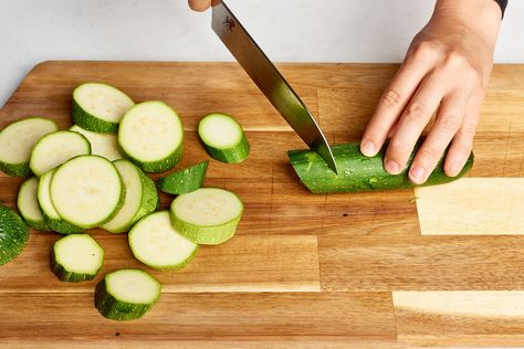 It's Time to Upgrade the Way You Cut Zucchini — Tips from The Kitchn Zucchini Tomato Casserole, Tomato Casserole, Zucchini Tomato, Csa Recipes, Half Moons, Zucchini Slice, 5 Ingredient Recipes, Sliced Tomato, Zucchini Recipes