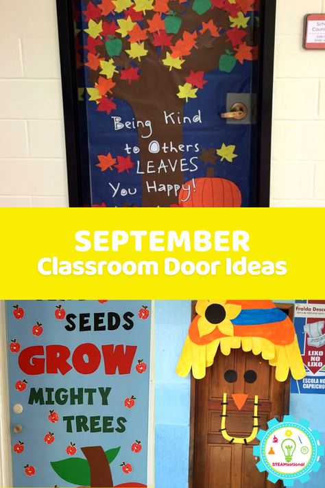 September Classroom Door Ideas to Celebrate Fall with Style 3 Classroom Door Designs, September Classroom Door, Fall Classroom Door, Classroom Door Ideas, Fall Classroom Decorations, Fall Classroom, Wacky Holidays, School Doors, Door Decorations Classroom