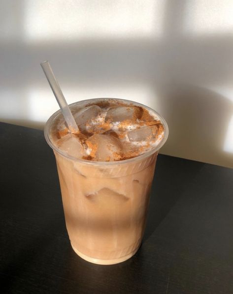 Iced Chai Latte Aesthetic, Chai Tea Latte Aesthetic, Chai Latte Aesthetic, Iced Coffee With Instant Coffee, Coffee With Instant Coffee, Cinnamon Latte, Make Iced Coffee, Latte Aesthetic, Iced Chai Tea Latte