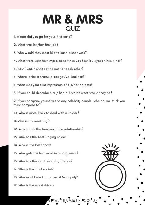 25th Anniversary Games, Mr And Mrs Quiz, Wedding Anniversary Party Games, Newlywed Games, Wedding Quiz, Anniversary Party Games, 25th Wedding Anniversary Party, Hen Night Ideas, Couples Quiz