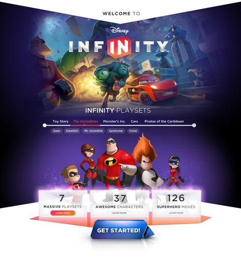 Disney's Infinity websites are perfect examples for showcasing fun characters and minimizing information overload. Disney Website Design, Cartoon Website Design, Character Website, Game Marketing, Cartoon Website, Game Website, Web Design Ux Ui, Disney Website, Fun Characters