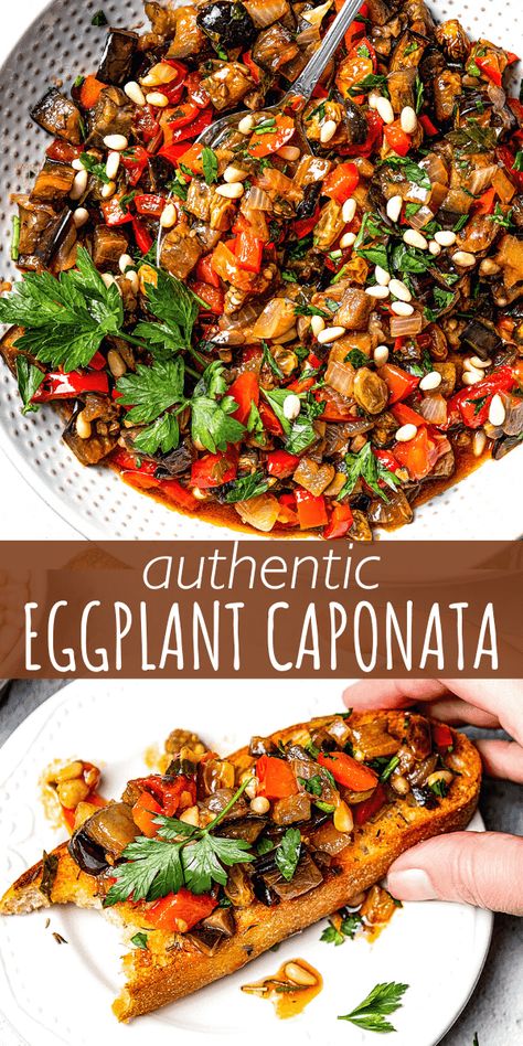 Eggplant Bruschetta Recipe, Eggplant Appetizer Recipes, Eggplant Bruschetta, Eggplant Caponata Recipe, Mediterranean Eggplant, Italian Eggplant, Caponata Recipe, Eggplant Recipes Easy, Eggplant Caponata