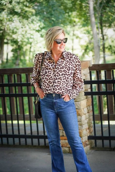 Tania Stephens is wearing a leopard print blouse from Amazon Tania Stephens, Fall Blouses, White Pants Winter, 50 Is Not Old, Fall Blouse, Leopard Print Shirt, Trendy Tops For Women, Winter Mode, Leopard Print Top