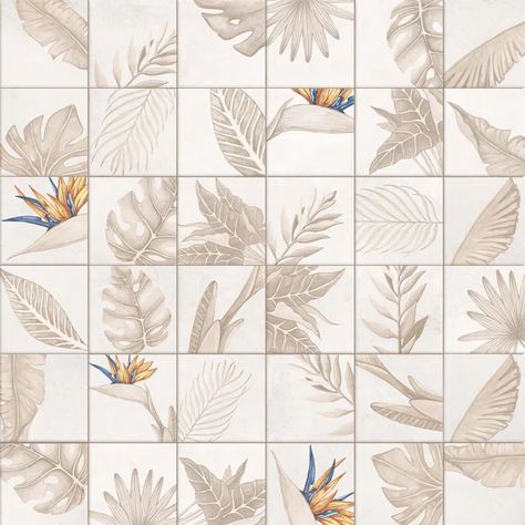 Merola Tile Nusa Botanic 9 3/4" x 9-3/4" Porcelain Wall & Floor Tile | Wayfair Kitchen Tiles Texture, Green Square Tile, White Square Tiles, Fireplace Facade, Merola Tile, Tile Saw, Green Square, Hand Painted Tiles, Porcelain Floor