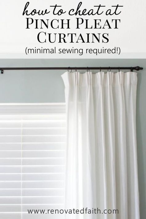 Diy Pinch Pleat Curtains, Diy Bay Window Curtains, Curtain Tutorial, Pinch Pleat Drape, Diy Curtain Rods, Pleat Curtains, No Sew Curtains, Buy Curtains, Pinch Pleat Curtains