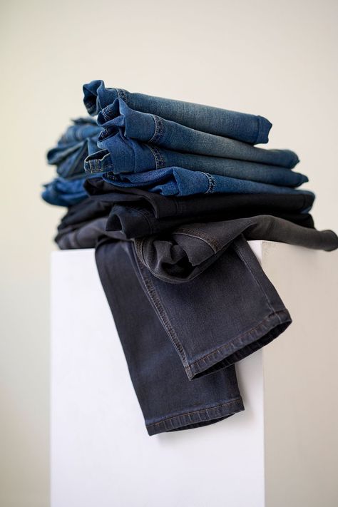 Jeans are made for stacking💙 Flatlay of jeans in a pile Jeans Flatlay, Denim Flatlay, Denim Background, Happy Ram Navami, All Godzilla Monsters, Denim Jeans