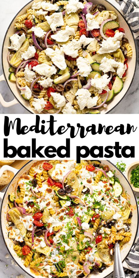 One Dish Mediterranean Meals, Meditterean Pasta, Vegetarian Recipes Feta, Vegetarian Recipes Greek, Medetarian Dishes, Life Of Loi Recipes, Mediterranean Baked Pasta, Easy Vegetarian Dinner Pasta, Best Pasta Recipes Vegetarian