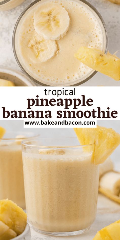 Pineapple Banana Smoothie Pineapple Banana Smoothie, Pineapple Smoothie Recipes, Fruit Smoothie Recipes Healthy, Banana Drinks, Smoothie Recipes Healthy Breakfast, Banana Smoothie Recipe, Smoothie Drink Recipes, Pineapple Smoothie, Easy Smoothie Recipes