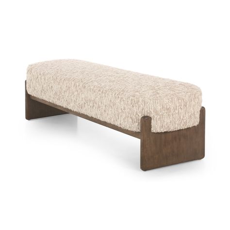 Style this modern accent bench just about anywhere. A cradle base of wire-brushed parawood supports heavily textured upholstered seating. Modern Bench Design, Low Bench, Pillow Bench, Accent Bench, Fabric Bench, End Of Bed Bench, Bench Designs, Sofa Bench, Bedroom Bench