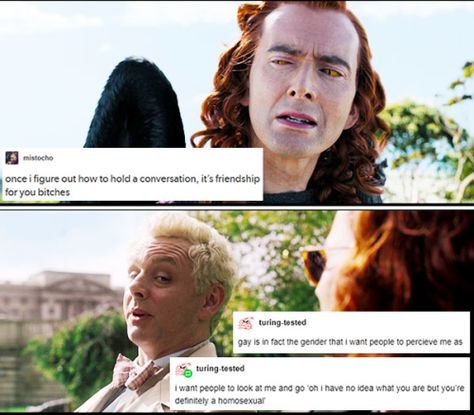 Good Omens Tumblr Text Posts, Good Omens Text Post, Good Omens Funny, Good Omens Tumblr, Good Omens Ineffable Husbands, Crowley Aziraphale, Good Omens Book, Ineffable Husbands, Good Omens