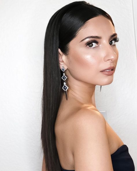 Formal Hair Straight Sleek, Slicked Hairstyles Down, Straight Hairstyles Behind Ears, Straight Hair With Front Pinned Back, Elegant Hairstyles Down Straight, Slick Back Front Pieces Hair Down Straight, Straight Pinned Back Hair, Straight Hair Pulled Back, Front Peices Pulled Back Hairstyle