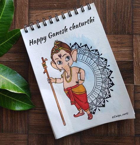 Ganapati Colour Pencil Drawing, Ganesh Chaturthi Special Drawing, Ganesh Mandala Art Colourful, Happy Ganesh Chaturthi Drawing, Ganesh Chaturthi Drawing Ideas, Ganesh Chaturthi Mandala Art, Ganesh Chaturthi Sketch, Drawing For Ganesh Chaturthi, Ganesh Chaturthi Drawing Easy