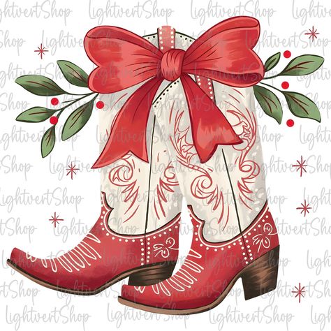 Christmas Cowboy Boots, Girly Png, Hat Bar, Texas Christmas, Girly Christmas, Christmas Open House, Christmas Coquette, Coquette Bow Png, Santa Art