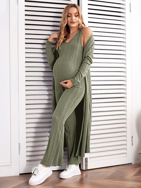 Army Green Casual Collar Long Sleeve  Plain  Embellished Slight Stretch  Maternity Clothing Maternity Jumpsuit Outfit, Maternity Two Piece, Pregnancy Outfit, Cute Maternity Outfits, Stylish Maternity Outfits, Fall Maternity, Maternity Outfits, Casual Maternity, Maternity Jumpsuit