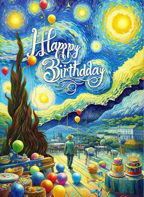 Artist Birthday Wishes, Happy Birthday Artwork, Happy Birthday Traveler, Happy Birthday Illustration Art, Happy Birthday Artistic Image, Happy Birthday Whimsical, Happy Birthday Fantasy Art, Hippy Happy Birthday Wishes, Funny Happy Birthday Greetings