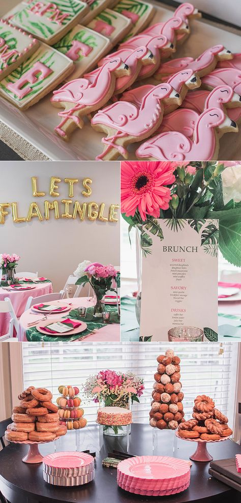 Creative Baby Shower Themes, Girl Shower Themes, Flamingo Baby Shower, Luau Baby Showers, Creative Baby Shower, Flamingo Theme, Tropical Baby Shower, Baby Shower Brunch